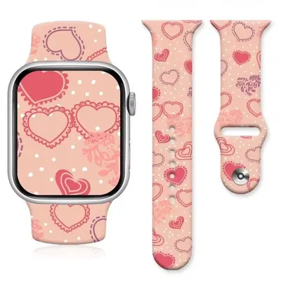 Curea Inimi pentru Apple Watch, Imprimeu animat, Sport si ajustabila, Silicon, Roz - 44/45/46/49 mm Engros