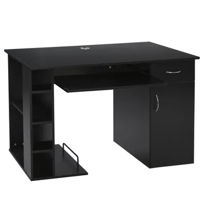 HOMCOM Masa de birou pentru PC Ergonomica cu Rafturi si Spatiu Tastatura Detasabila Neagra