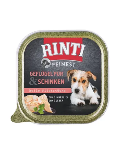 RINTI Feinest Poultry Pure&Ham tava mancare pasare si sunca 150 g pentru caini