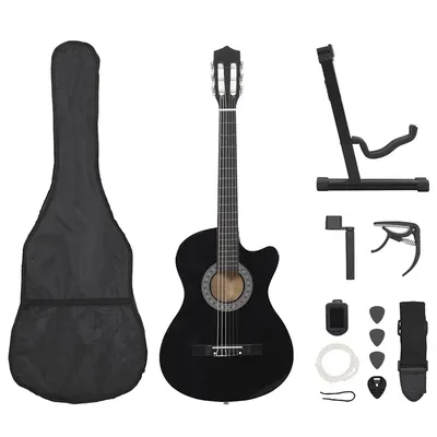 vidaXL Set chitară clasică occidentală 12 piese 6 corzi negru 38"