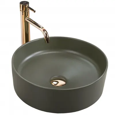 Lavoar pe blat rotund ceramica, verde mat, REA Sami 37x37 cm, Rea