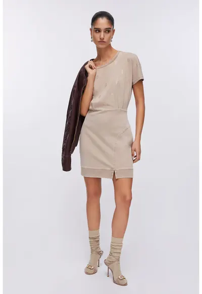 Rochie mini cu monograma - Bej