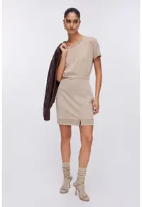 Rochie mini cu monograma - Bej