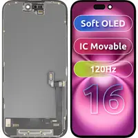 Display cu Touchscreen MP compatibil cu Apple iPhone 16, cu Rama, Versiune Soft OLED FHD 120Hz IC Movable, Negru