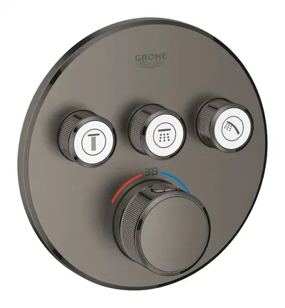 Baterie dus Grohe Grohtherm Smartcontrol 29121AL0, 3 iesiri, termostat, push&turn, masca metalica, filtru impuritati, necesita set fixare, mat, Hard graphite