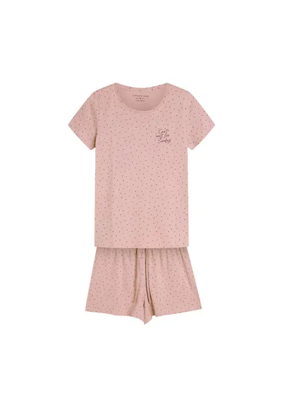 Pijamale dama Renya - roz murdar - bumbac - buline - set cu pantaloni scurti