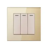 Intrerupator Triplu Cap Scara Cu Panou Din Sticla Securizata Techstar® TGS 01, 220V, 16A, 86 X 86 Mm, auriu, cu 3 Faze