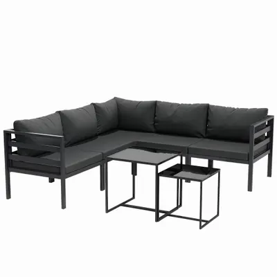Outsunny Set de Mobilier de Gradina din 7 Piese cu Canapea de Colt, Masa de Cafea, Set de Mobilier Sectional, Gri | Aosom Romania