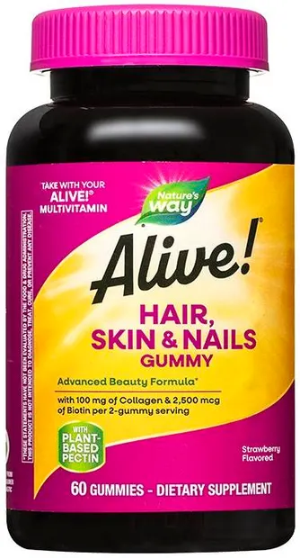 Alive Hair, Skin & Nails Gummy, 60 tablete de jeleu, Nature's Way