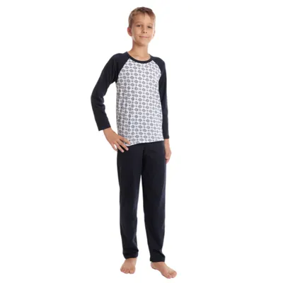 Pijama copii (baieti) AT2440 bleumarin/imprimeu geometric, Andana | marimea 40 (13/14 ani)