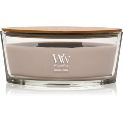 Woodwick Opulent Wood Patchouli Creme lumânare parfumată cu fitil din lemn 453.6 g