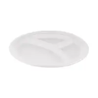 Farfurii Trestie, Biodegradabile, Compostabile, 3 Compartimente Rotunde, Albe, 26 cm, 125 buc