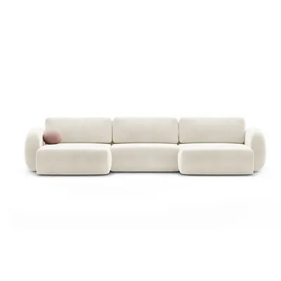 Colțar crem extensibil/cu spațiu de depozitare cu tapițerie din catifea (în formă de "U") Tonale – Cosmopolitan Design