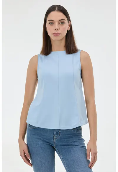 Bluza fara maneci cu terminatie evazata - Albastru pastel