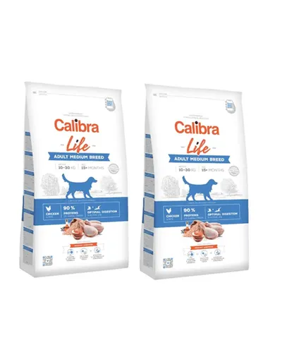 CALIBRA Dog Life Adult Medium Breed Chicken hrana uscata superpremium pentru caini adulti de talie medie 24 kg (2 x 12 kg)
