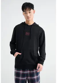 Bluza de pijama din amestec de bumbac cu logo - Negru