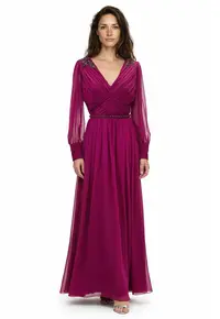 Rochie maxi din voal cu broderie Suhana - Magenta inchis