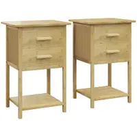 HOMCOM Noptiere, 2 piese, cu 2 Sertare și Poliță de Jos în Stil Nordic, Noptiere Moderne din Bambus, 40x34x60 cm, Lemn Natural | Aosom Romania