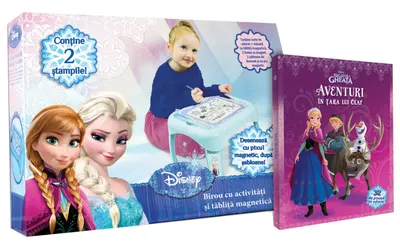 Set Birou Tăbliță magnetică + Carte Regatul de gheață. Aventuri în țara lui Olaf