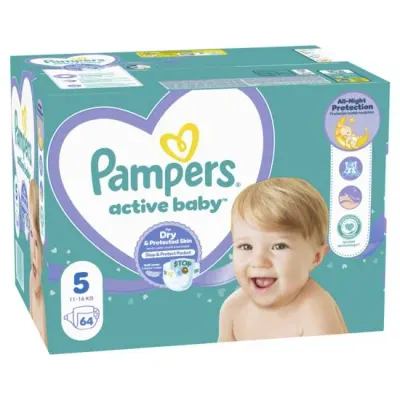 Scutece Pampers Active Baby Nr.5, 11-16kg, set 64 buc, respirabile, moi Engros