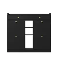 Dulap pentru pantofi cu 4 uși rabatabile, 2 sertare și 3 compartimente deschise, 110x26x100 cm, Negru