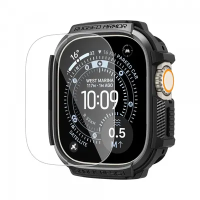 Husa Spigen Rugged Armor with Screen Protector pentru Apple Watch Ultra Series, Neagra ACS11414