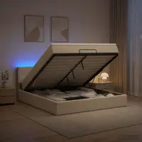 vidaXL Pat Ottoman cu Saltea și LED Crem 160 x 200 cm Țesătură