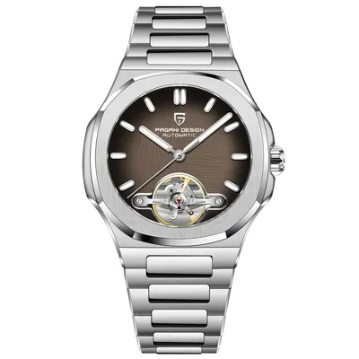 Ceas Automatic Bărbați Pagani Design PD-YS025, 42mm, Tourbillon Open Heart, Oțel Inoxidabil, Sticlă Safir, Argintiu Negru
