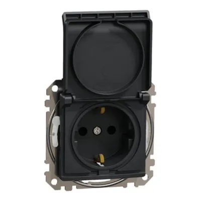 Sedna Design, Priza 2P+E cu obturatoare si capac, IP44, fara surub, antracit