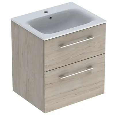 Set dulap baie cu lavoar incastrat Geberit Selnova Square, 60 cm, nuc deschis
