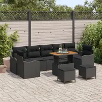 Set de canapea de gradina Gossi cu pernute negru ratan poly, canapea de gradina Gossi cu 2 locuri si spatiu de depozitare & pernute negre, set de dining de gradina Gossi cu 3 piese si pernute negre ratan poly