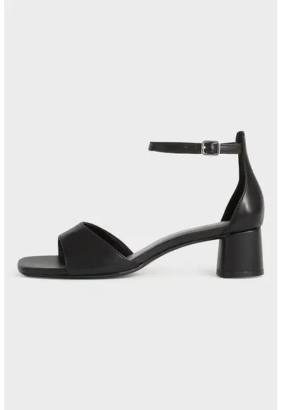 Sandale din piele cu toc si bareta pe glezna Piper - Negru