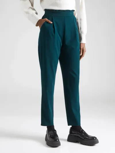 Pantaloni verde petrol cu talie ...