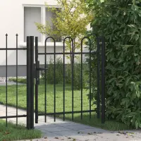 vidaXL Poartă de gard BOXTEL cu ușă simplă și partea superioară arcuită din oțel, 1x1 m, negru