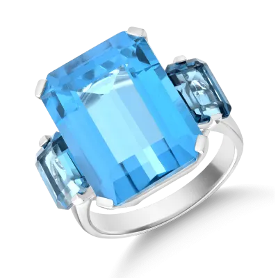 Inel din aur alb cu topaze albastre octogonale de 18.1ct