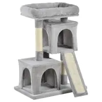 PawHut Ansamblu pentru pisici cu stalpi din sisal, pat si 2 case cu tapiterie de plus, 59x39x83cm, gri | Aosom Romania