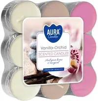 Lumânări parfumate de ceai Bispol Aura - Vanilla-Orchid, 18 bucăți