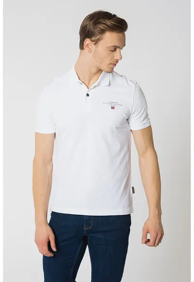Tricou polo de bumbac pique Elbas - Alb