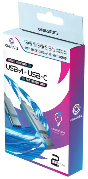 Cablu Oniverse - USB-A to USB-C Led Fast Charging Cable, albastru
