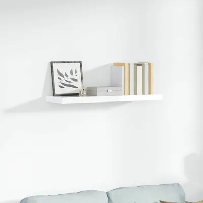 vidaXL Raft de perete suspendat, alb extralucios, 90x23,5x3,8 cm, MDF