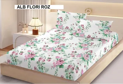 Husa de pat Finet + 2 fete de perna alb flori roz 200x160 cm, Ralex | 1 buc