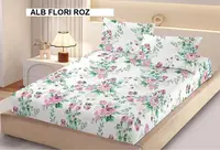 Husa de pat Finet + 2 fete de perna alb flori roz 200x160 cm, Ralex | 1 buc