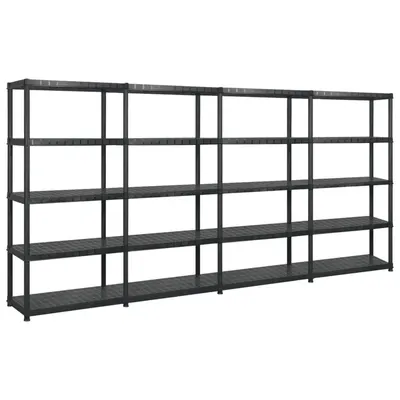 vidaXL Raft de depozitare cu 5 polițe, negru, 340x40x185 cm, plastic