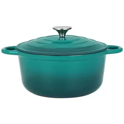Oala din Fonta Emailata cu Capac, 24 cm, 3, 6 l, Turcoaz, Perfect Home