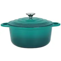 Oala din Fonta Emailata cu Capac, 24 cm, 3, 6 l, Turcoaz, Perfect Home