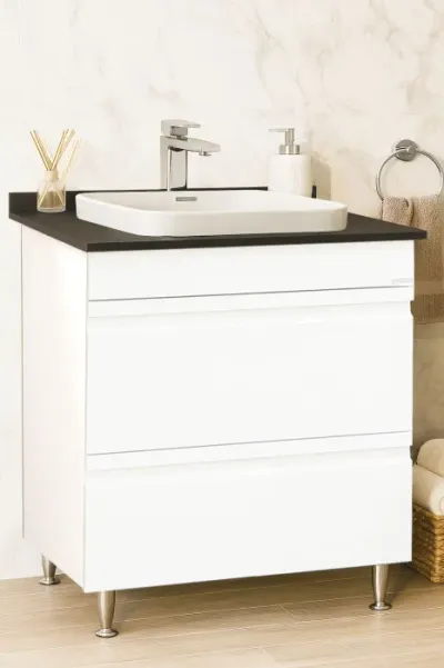 Set Baza front MDF si Lavoar seria 686, cu sertare, montat, 70 cm, alb