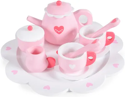 Jucarie din lemn Moni Toys - Set de servit ceai, inimioara