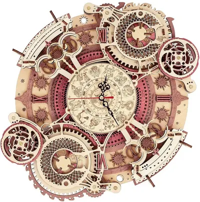 Puzzle 3D din lemn Robo Time din 168 de piese – Ceas de perete zodiac