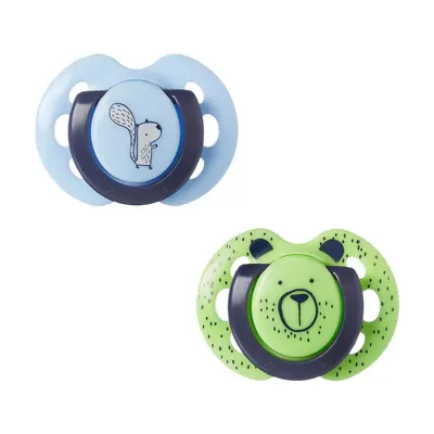 Set 2 suzete silicon ortodontice Tommee Tippee Fun Friends 0-6 luni Green Bear, Blue Squirell
