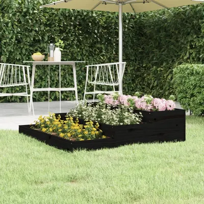 vidaXL Jardinieră, negru, 107x107x27 cm, lemn masiv de pin